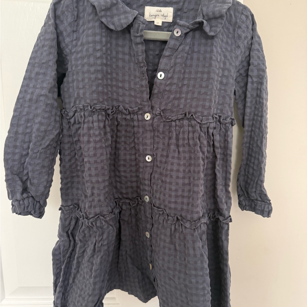 Kids Casual Textured Button-Front Dress - Blue